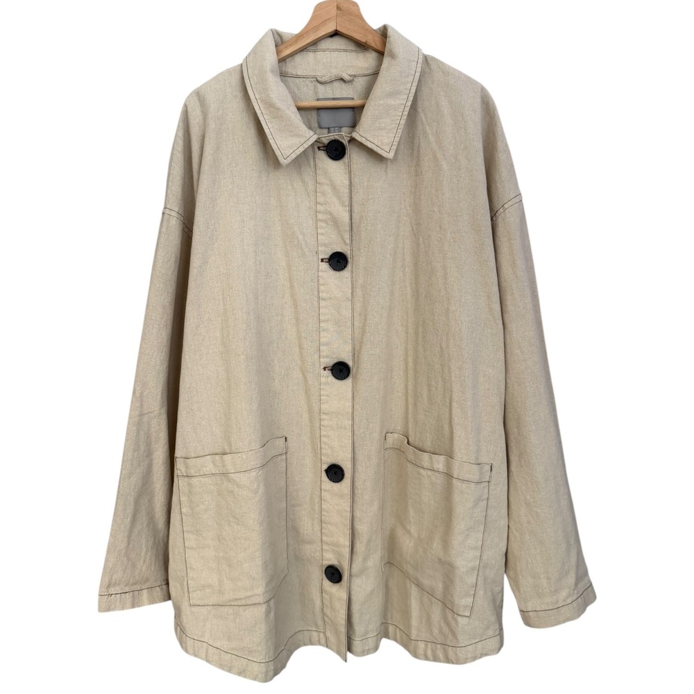 Asos Minimalist Lagenlook Cotton Hemp Chore‎ Jacket 20 Patch Pocket Fisherman